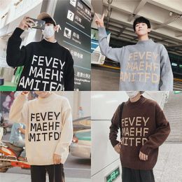 Korean Privathinker Letter Printed Men's Sweaters Autumn Men Oversized Knitted Pullovers 4 Color Warm Man Casual Sweater 201022