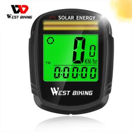 Accessories WEST BIKING Bike Computer Solar Energy Powered Wireless Stopwatch Automatic Wakeup MTB Bicycle Speedometer Waterproof Odometer