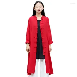 Men's Sweaters Spring Tops Cotton Linen Shirt Women Long Sleeve Chinese Style Cardigan Casual Loose Button Blouses Shirts Black Red