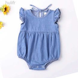 Rompers Baby Girls Rompers Toddler Ruffles Romper Cotton Denim Fly Sleeveless Summer Bodysuit Sunsuit Outfits Newborn Infant Jumpsuit d240425