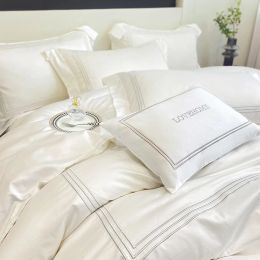 sets 100%Cotton Bedding Set Home Textile Three Lines Embroidery Luxurious Pillowcase Sheet Quilt Cover Twin/Queen/Single Bed