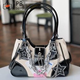 Drawstring Women Y2K Star Handbag Patchwork Crossbody Bag Large Capacity Stylish Shoulder Adjustable Strap For Outdoor Travel