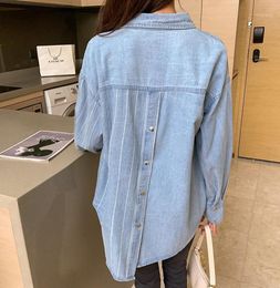 Streetwear Denim Blouse Women Long Sleeve Patchowrk Back Button Shirts Female Jeans Blouses Plus Size Tops Blusas Mujer Women0391784827