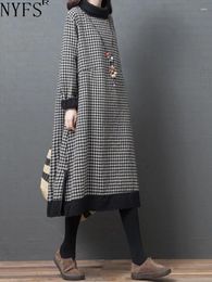 Casual Dresses NYFS 2024 Autumn Winter Korean Womens Dress Vestidos Robe Elbise Loose Plus Size Turtleneck Velvet Plaid Cotton
