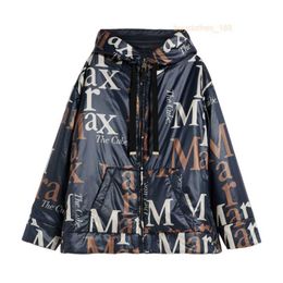 Designer coats women's coats Luxury coats Maxmaras Womens Full body Emblem Printed Blue Waterproof Nylon Hooded Parka Coat