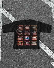 Men's T-Shirts American trendy large-mouth letter print oversized T-shirt womens Y2K street hip-hop goth fashion loose short-sleeved topQ240425