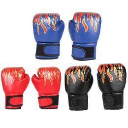 Protective Gear 2 pieces of boxing training gloves flame printed sponge Sparring stamped gloves professional breathable childrens training gloves 240424