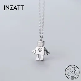 Pendants INZAReal 925 Sterling Silver Zircon Heart Minimalist Robot Pendant Necklace For Fashion Women Punk Fine Jewellery Accessories