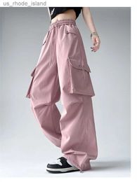 Maternity Bottoms Womens Large Pocket Design Cargo Thin Pants Fashion Casual Loose Wide Leg Bottom Female Loose Elastic Waist Drawstring TrousersL2404