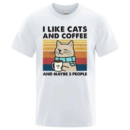 Men's T-Shirts I Like Cats And Coff T-shirt Men Women O-Neck Printed Strtwear Breathable Vintage Harajuku Graphic Daily Casual Unisex Ts T240425