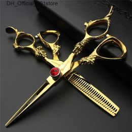 Hair Scissors Golden Japan imported Professional hairdressing scissors 5.5 6 7 inch barber scissor 440C hair stylist dedicated hair scissors Q240425