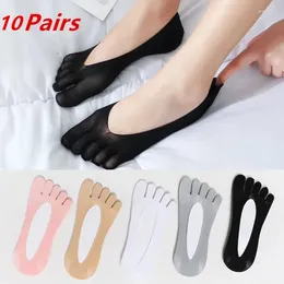 Women Socks 10 Pairs Summer Cotton Five Finger For Anti-slip Silicone Invisiable Boat Toed Breathable Short