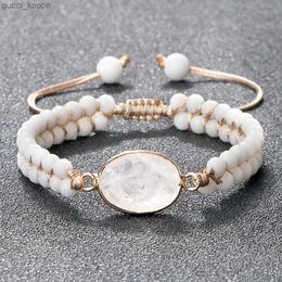 Beaded 4mm Beads Natural Stone Bracelets Bangles White Porcelain Braided Elastic Rope Handmade Adjustable For Woman Man Couple Jewelry