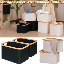 Laundry Storage BasketRectangle Closet With Bamboo HandlesCollapsible Bins for Toys Pillows Blankets Clothes 240424