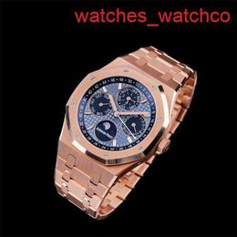 AP Gentlemen's Wrist Watch Royal Oak 26574OR Blue Plate Automatic Machinery Mens 41mm Gauge 18k Rose Gold Timepiece