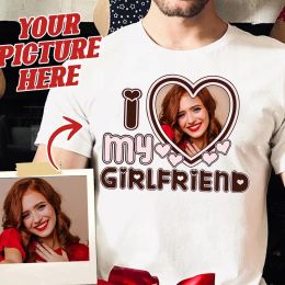 T-shirt I Love My Girlfriend Women T Shirt Custom Personalised Unisex I Heart My Girlfriend Cotton Tshirt Valentine Day Gift Photo Here
