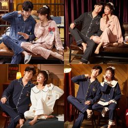 Cotton Couple Pamas Set Homesuit Autumn Winter Cute Cartoon Lovely Lapel Long Sleeve Men and Women Nightwear Pyjamas