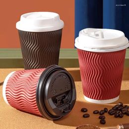 Storage Bags 100 Sets Of Disposable Coffee Paper Cups With Double-layer Anti Scalding And Lid Milk Tea Thickened Takeaway Packaging