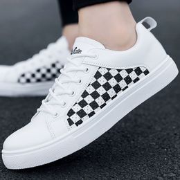Summer New Checkerboard Men's Shoes Extra Large Men's Small White Shoes PU Leather Fashionable Trendy Board Shoes for Men