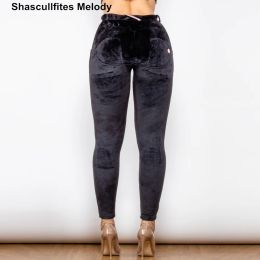 Capris Shascullfites Melody Women's Elegant Velvet Pants Solid Colour High Elastic Warm Slim Booty Lifting Leggings Straight Pants
