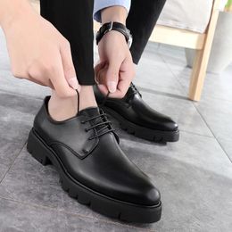 Casual Shoes Korean Designer Mens Business Formal Dress Soft Leather Black Lace-up Platform Shoe Breathable Gentleman Footwear