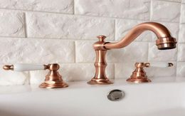 Bathroom Sink Faucets Antique Red Copper Widespread Dual Handle Washing Basin Mixer Taps Deck Mounted 3 Holes Lavatory Faucet Arg03021563