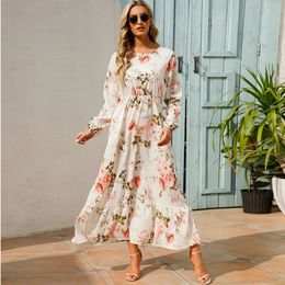 Women Maxi Dresses Sping Autumn Bohemian Casual Full Sleeve High Waist Beach Woman Chiffon Dresses Floral Vestidoes Long Dress 240424