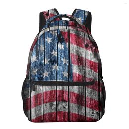 Backpack Aesthetic Teenager Girls School Book Bag Large Capacity Travel Wooden USA Flag
