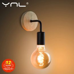 Wood Wall Lamp Vintage Sconce Lights Fixture E27 110V 220V Bedside Retro Industrial Decor Dining Room Bedroom Light 240418