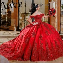 Red Sparkly Sequined Appliques Quinceanera Dresses Ball Hone