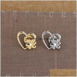 Pins Brooches Sier Gold Colour Love Heart Paw Lapel Pin Pet Print And Memorial Pins Jewellery Dog Cat Lover Gifts Drop Delivery Otw0G