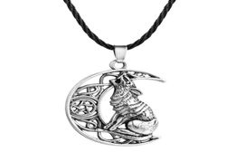 V7 Antique Moon Howling Wolf Pendant Valknut Odin 039s Symbol of Norse Viking Warriors Necklace for Men8796946