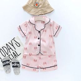 1 2 3 4 Years Toddler Girls Silk Satin Pyjamas Sets Cartoon Baby Sleepwear Suits Casual Home Wear Clothes Kids Loungewear 240418