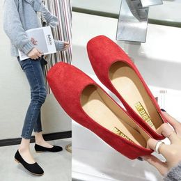 Casual Shoes Shallow Cut Square Toe Single For Women In Spring And Autumn 2024 Flat Bottomed Comfortable Versatile Bean