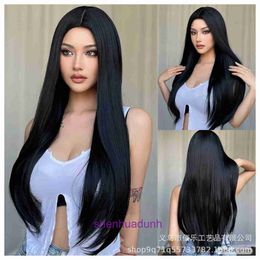 Wigs women human hair Wig Black Split Long Straight Full Head Cover Smooth Natural Rose Mesh
