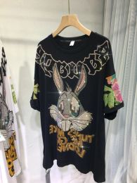 T-Shirts XL4XL Plus Size Women Clothing Rhinestone Rabbit Graphic Women Tshirt Large Size Gothic Big Size Short Sleeve Tunic Tops 150KG