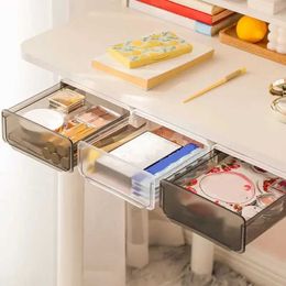 Storage Boxes Bins 1pc Drawer Box Under Desk Office Tabletop Organiser Stationery Invisible Non-punching Shelf H240425