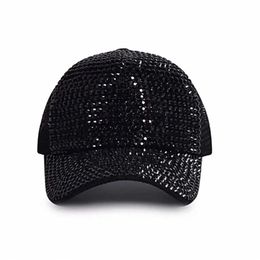 Ball Caps Baseball Cap Women Full Rhinestone Beads Mesh Cap Street Fashion Snapback Hats Casual Party Hip Hop Kpop Dance Cap Men Summer J240425