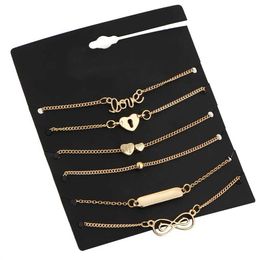 Bedär 6st trend Infinity 8 Bowknot Heart Key Charm Chain Armband Bangles Minimalistiska kvinnor Tiny Set Party Jewelry 240423