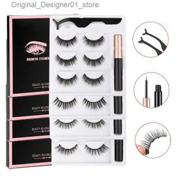 False Eyelashes 1/3/4 pairs of magnetic false eyelashes Reuse eyelash waterproof liquid eyeliner with Tweezer makeup set heating Q240425