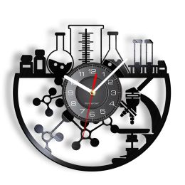 Clocks Chemical Experiment Vinyl Record Wall Clock Chemistry Microscope Bunsen Burner Retro Wall Watch Laboratory Science Decor Watch