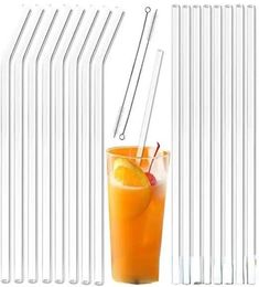 Clear Glass Straw 200x8mm Reusable Straight Bent Glass Drinking Straws with Brush Eco Friendly Glass Straws for Smoothies Cocktail6854095