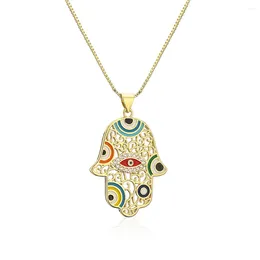 Pendant Necklaces Funny Hamsa Hand Necklace For Men Women High Quality 18K Gold Plated Men's Choker Fatima Palm Jewellery Gothic