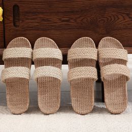 Summer linen slippers woven indoor couple breathable anti slip sweat absorbing wood flooring cotton linen grass shoes