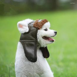 Dog Apparel European American Retro Fashion Warm Pet Pu Leather Pilot Hat For