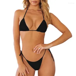 Women's Swimwear Women Bikini 2024 Summer Solid Colour Top Bottoms Set Stylish Swimming Suit For Push Up