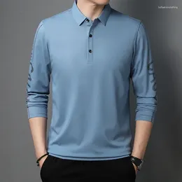 Men's Polos Business Polo-collar Spring Autumn T-shirt Leisure Breathable Long-sleeved Tops Pullover For Male Clothing W7054