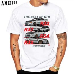 Men's T-Shirts New Summer Men Short Slve Car GTR Family T-Shirt Hip Hop Boy Casual Top Vintage Fashion Man White Ts T240425