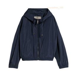 Designer Coats Women's Coats Luxury Coats Maxmaras Womens Waterproof Blue Taffeta Drawstring Hood Loose Short Coat