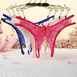 Briefs Panties Crotch Opening Transparent Sexy Lace Lingerie Womens Panties G-strings Thongs Solid Bowknot Underwear for Ladies Women Y240425